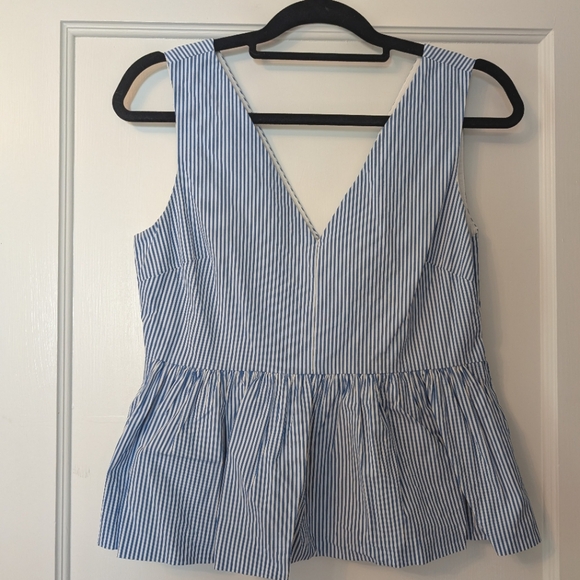 JCrew Blue Stripe Cotton Peplum Top - Picture 1 of 4
